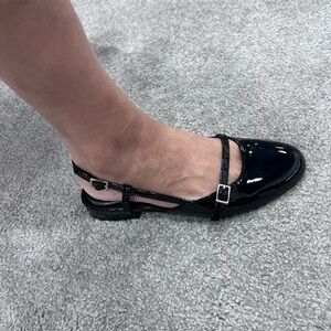 Black patent leather sling backs Soda Cappy